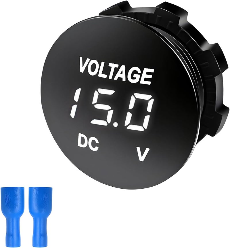 NYTKL DC 12V 24V Voltmeter Gauge, Car Digital Voltmeter Gauge Round Panel Battery Monitor Indicator, Waterproof Mini LED Display Voltage Meter Replacement for Boat Truck Motorcycle (White) - Image 1